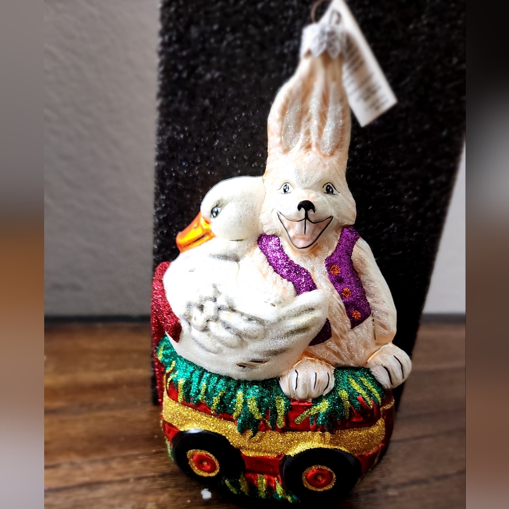 Slavic Treasures Spring Parade Bunny Duck Easter Blown Glass Holiday Ornament